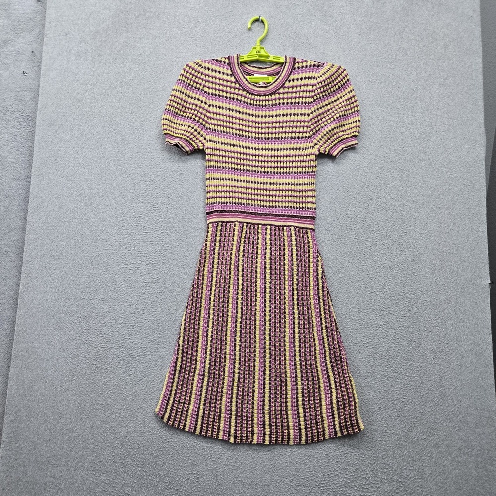 Free People Women Dress S Yellow Purple Striped Mini Into You Sweater Metallic